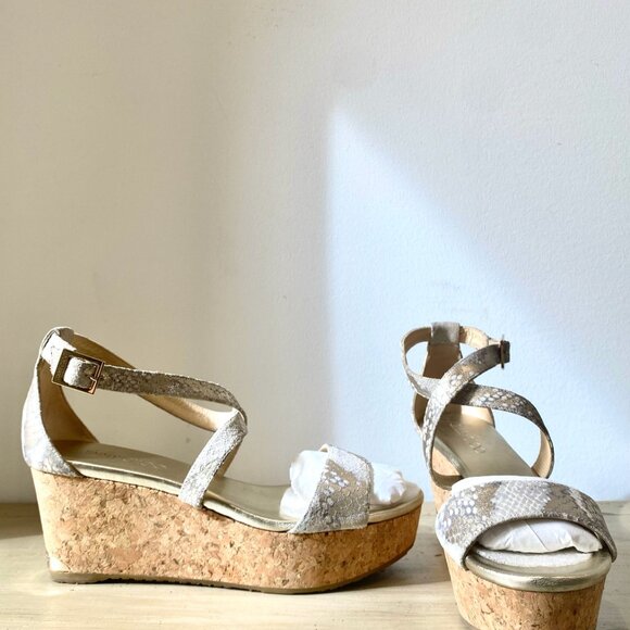 Jimmy Choo Portia Metallic Sandals Wedge Metallic Snake Print Size 39 Pre-Owned - Picture 4 of 6